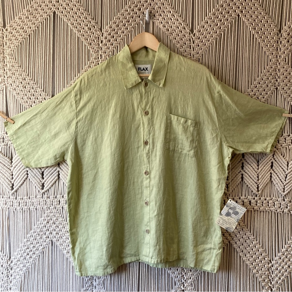 FLAX NWT Light Green Button Down Collared Casual Tee